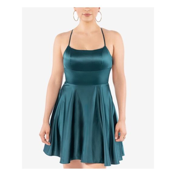 NWT B DARLIN Womens Green Fitted Lace-up Back Molded Cups Dress 15\16 - Picture 1 of 2